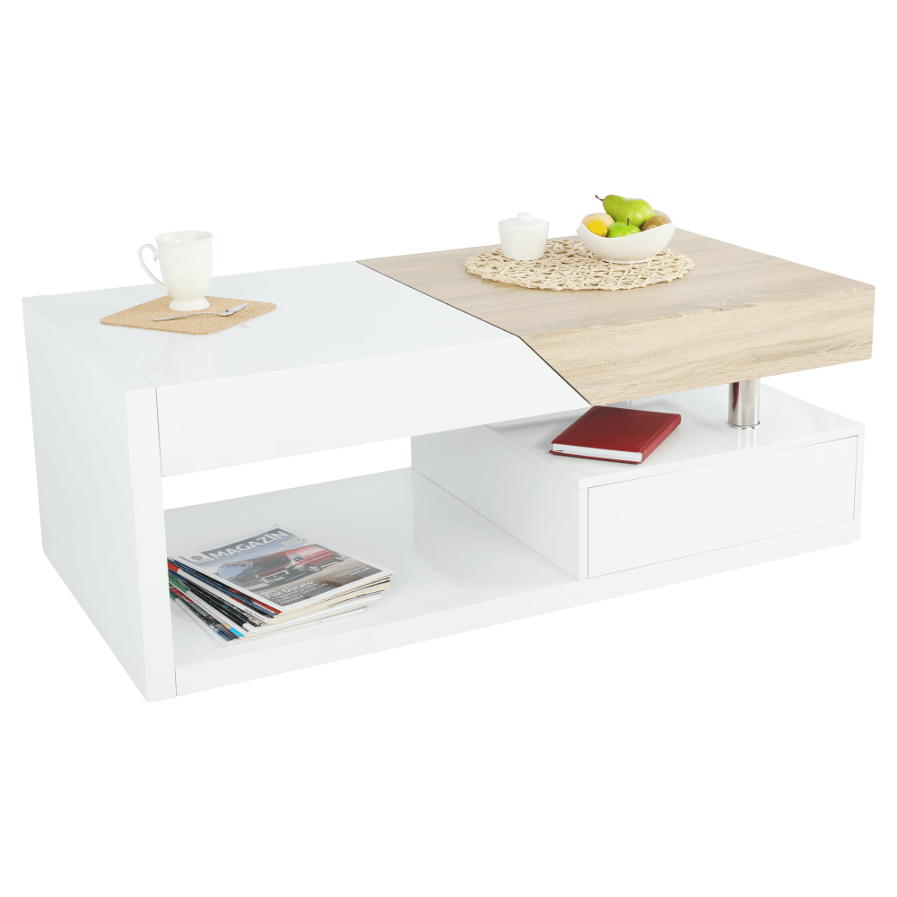 Masuta de cafea, alb extra lucios HG/stejar sonoma, MELIDA — imaginea 14