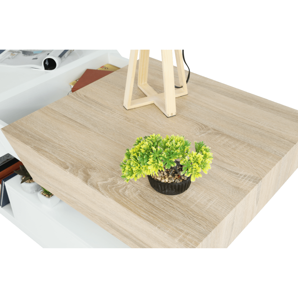 Masuta de cafea, alb extra lucios HG/stejar sonoma, MELIDA — imaginea 15