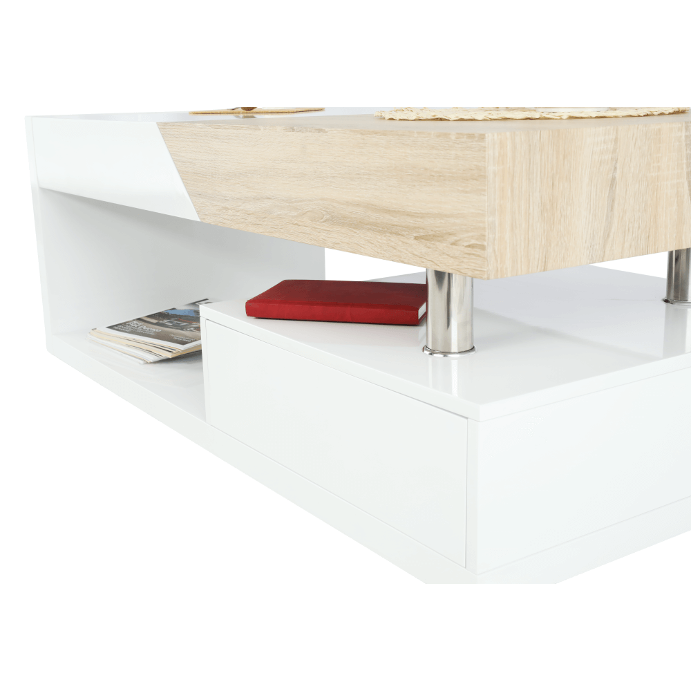 Masuta de cafea, alb extra lucios HG/stejar sonoma, MELIDA — imaginea 16