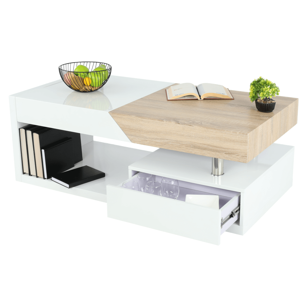 Masuta de cafea, alb extra lucios HG/stejar sonoma, MELIDA — imaginea 17
