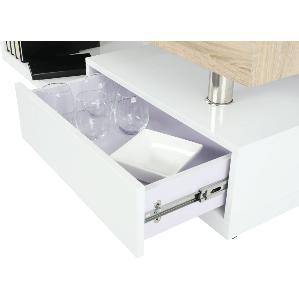 Masuta de cafea, alb extra lucios HG/stejar sonoma, MELIDA — imaginea 18