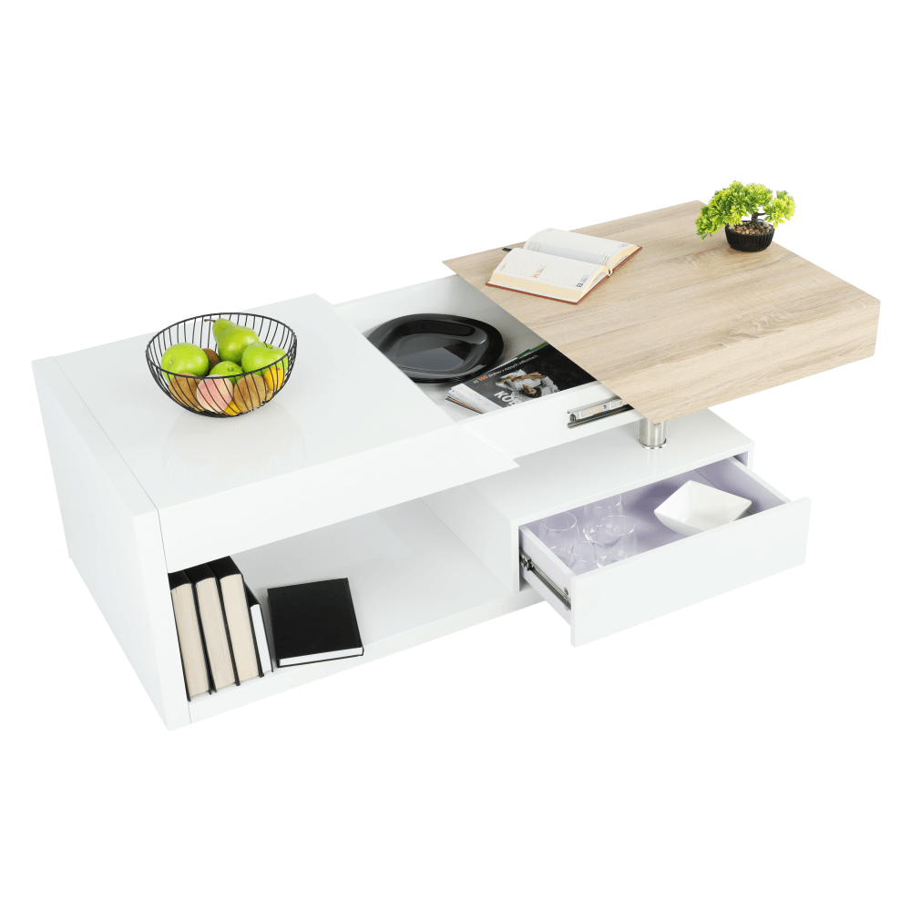 Masuta de cafea, alb extra lucios HG/stejar sonoma, MELIDA — imaginea 19