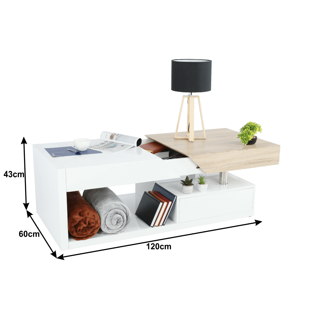 Masuta de cafea, alb extra lucios HG/stejar sonoma, MELIDA — imaginea 20