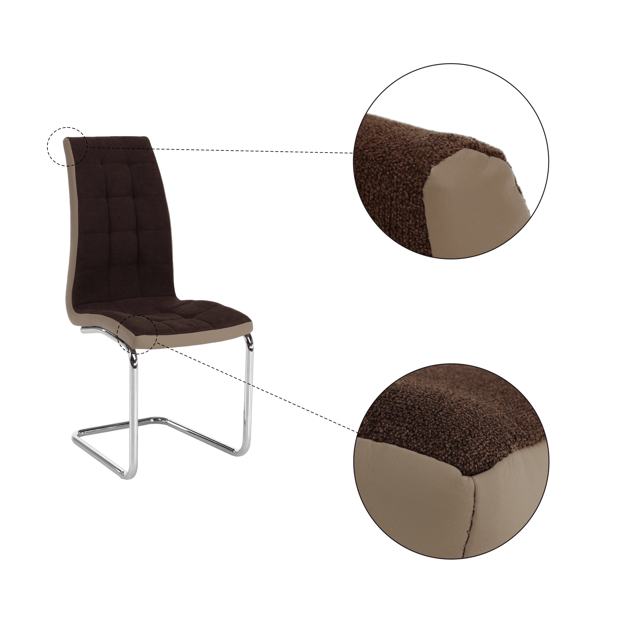 Scaun bucatarie, material textil maro/piele ecologica bej/crom, SALOMA NEW — imaginea 5