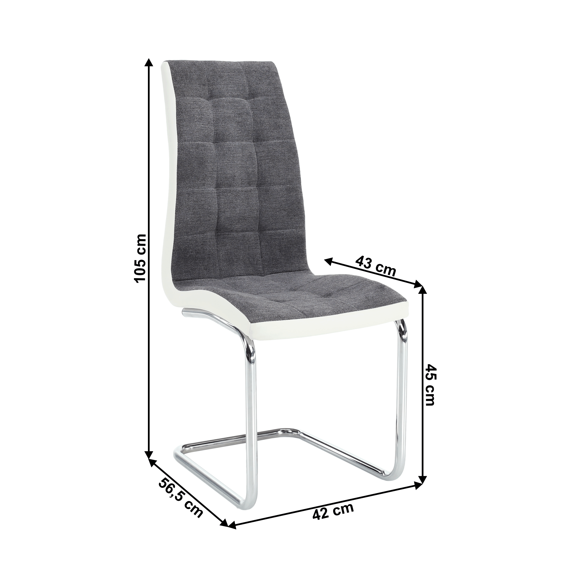 Scaun bucatarie, material textil gri inchis/piele ecologica alba/crom, SALOMA NEW — imaginea 3