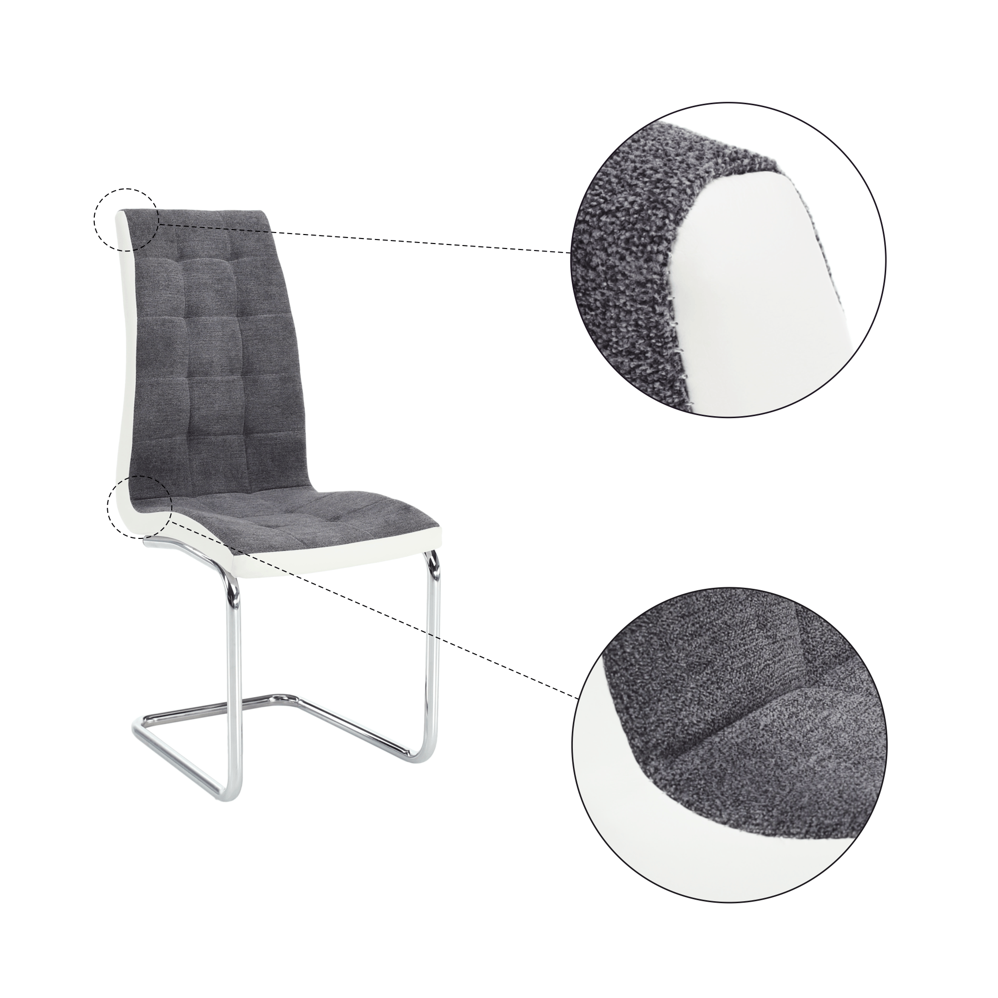 Scaun bucatarie, material textil gri inchis/piele ecologica alba/crom, SALOMA NEW — imaginea 6