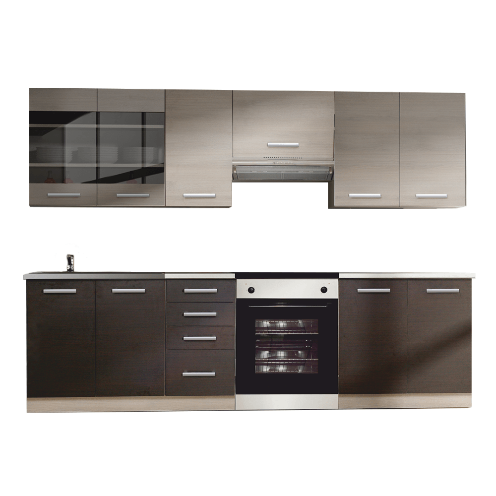 Mobilier bucatarie, stejar gri deschis/stejar inchis, KLANTON