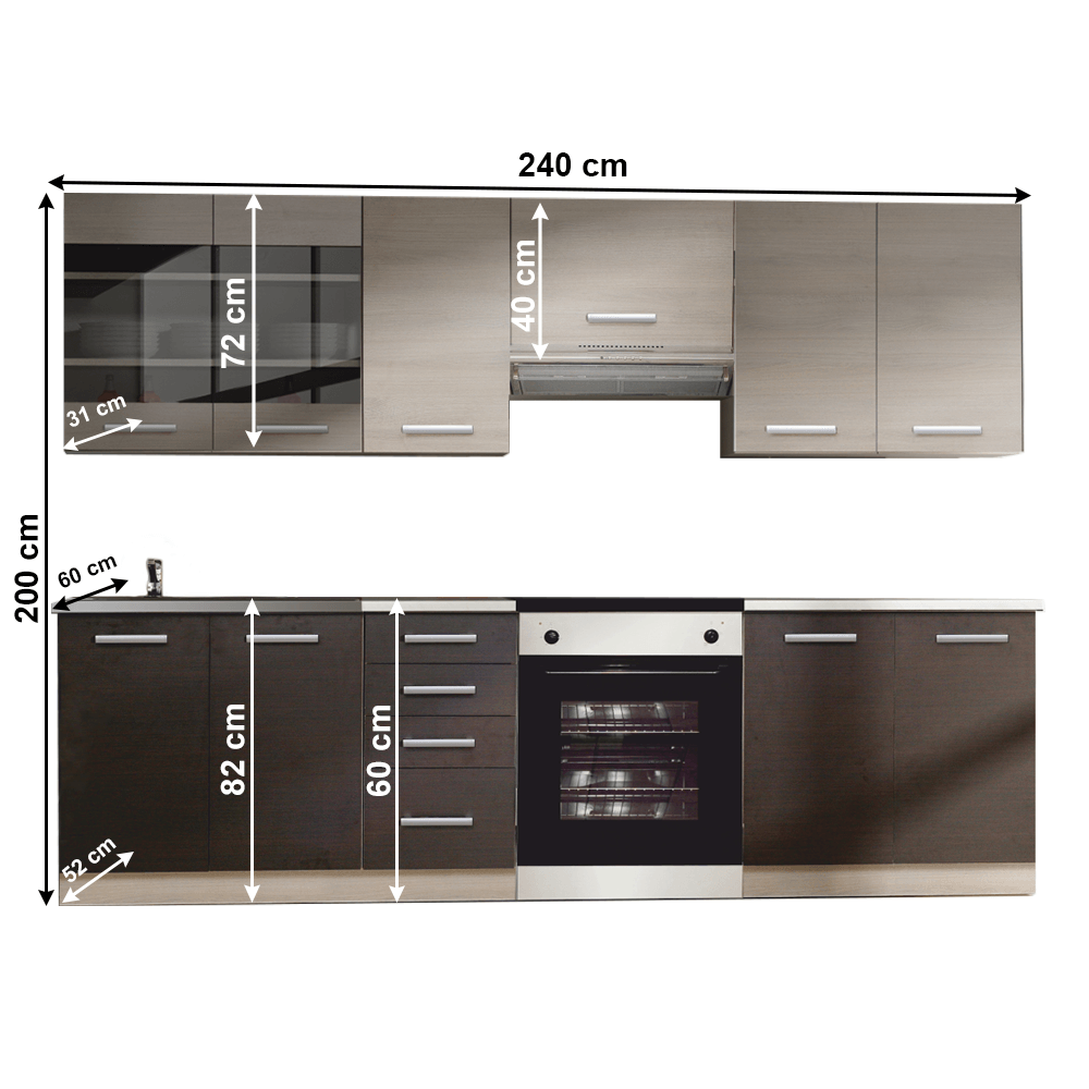 Mobilier bucatarie, stejar gri deschis/stejar inchis, KLANTON — imaginea 2