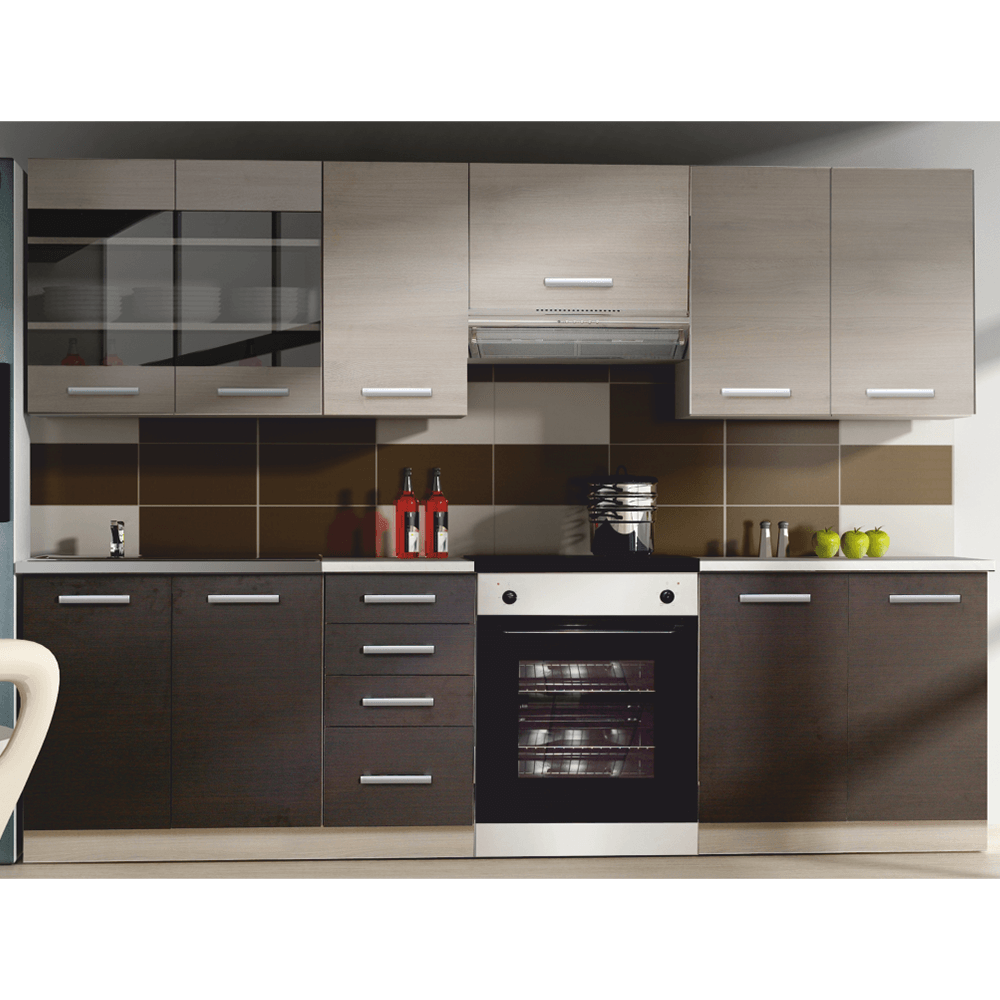 Mobilier bucatarie, stejar gri deschis/stejar inchis, KLANTON — imaginea 3