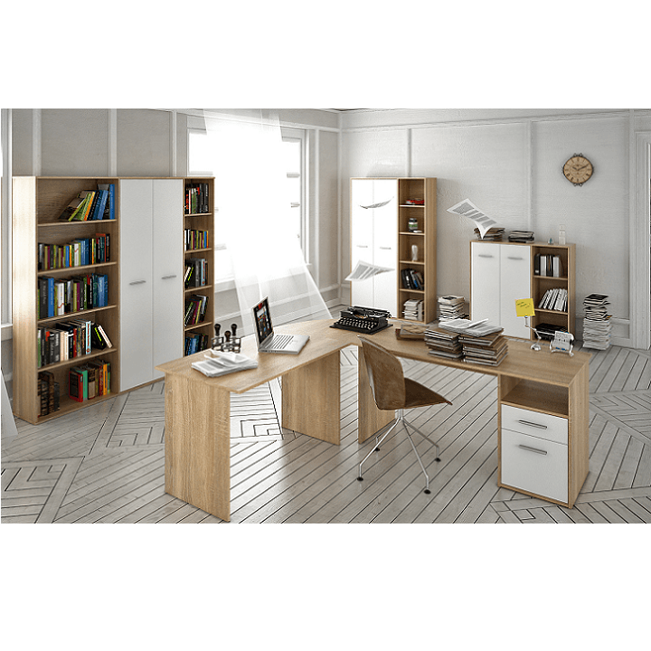 Masa PC de colt, stejar sonoma/alba, MAURUS NEW MA11 — imaginea 2