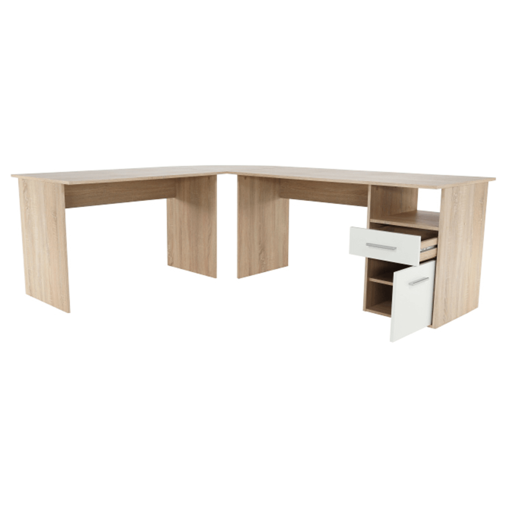 Masa PC de colt, stejar sonoma/alba, MAURUS NEW MA11 — imaginea 4