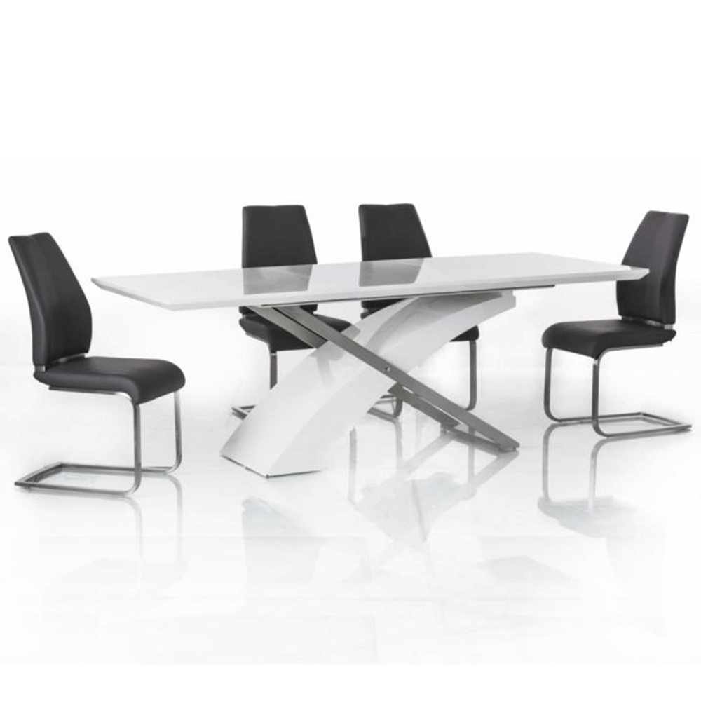 Masa extensibila de bucatarie, alb extra stralucitor/metal, 160-220x90 cm, KROS — imaginea 2