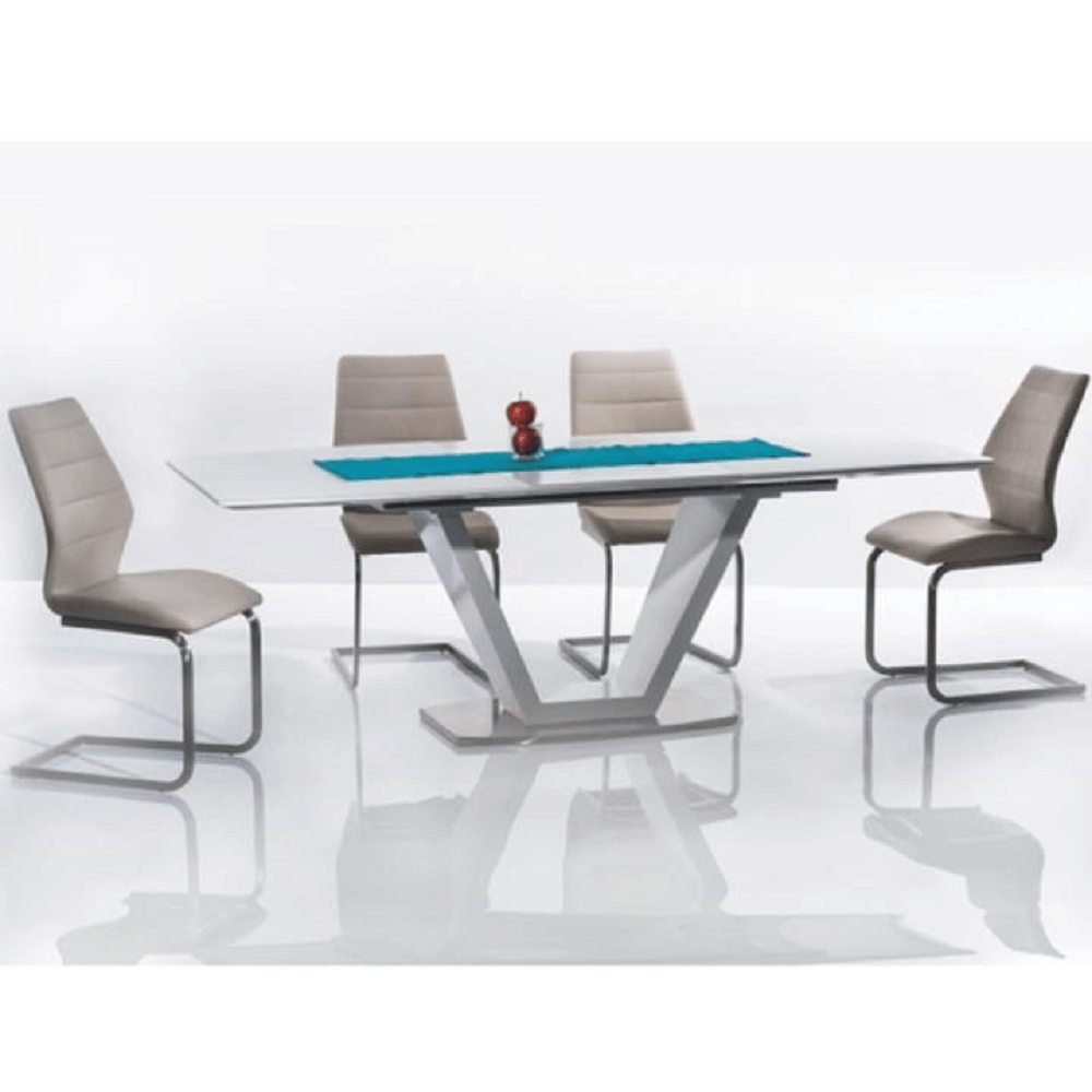 Masa dining, pliabila, alb luciu extra ridicat / otel, 160-220x90 cm, PERAK — imaginea 3