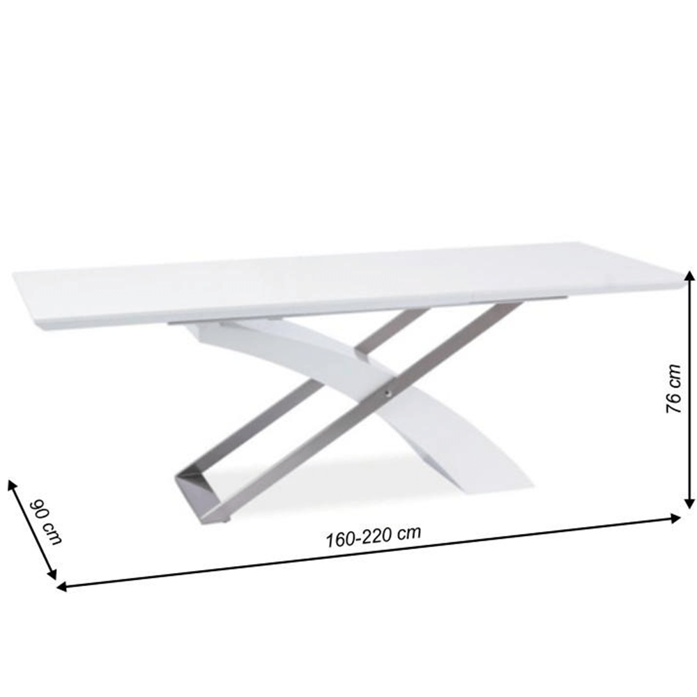 Masa extensibila de bucatarie, alb extra stralucitor/metal, 160-220x90 cm, KROS — imaginea 3