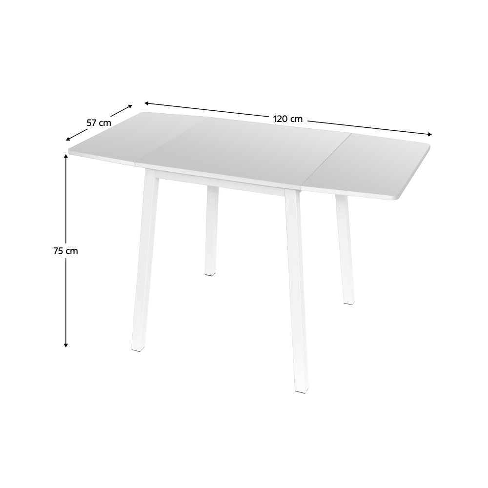 Masa dining, MDF folie/metal, alb, 60-120x60 cm, MAURO — imaginea 3