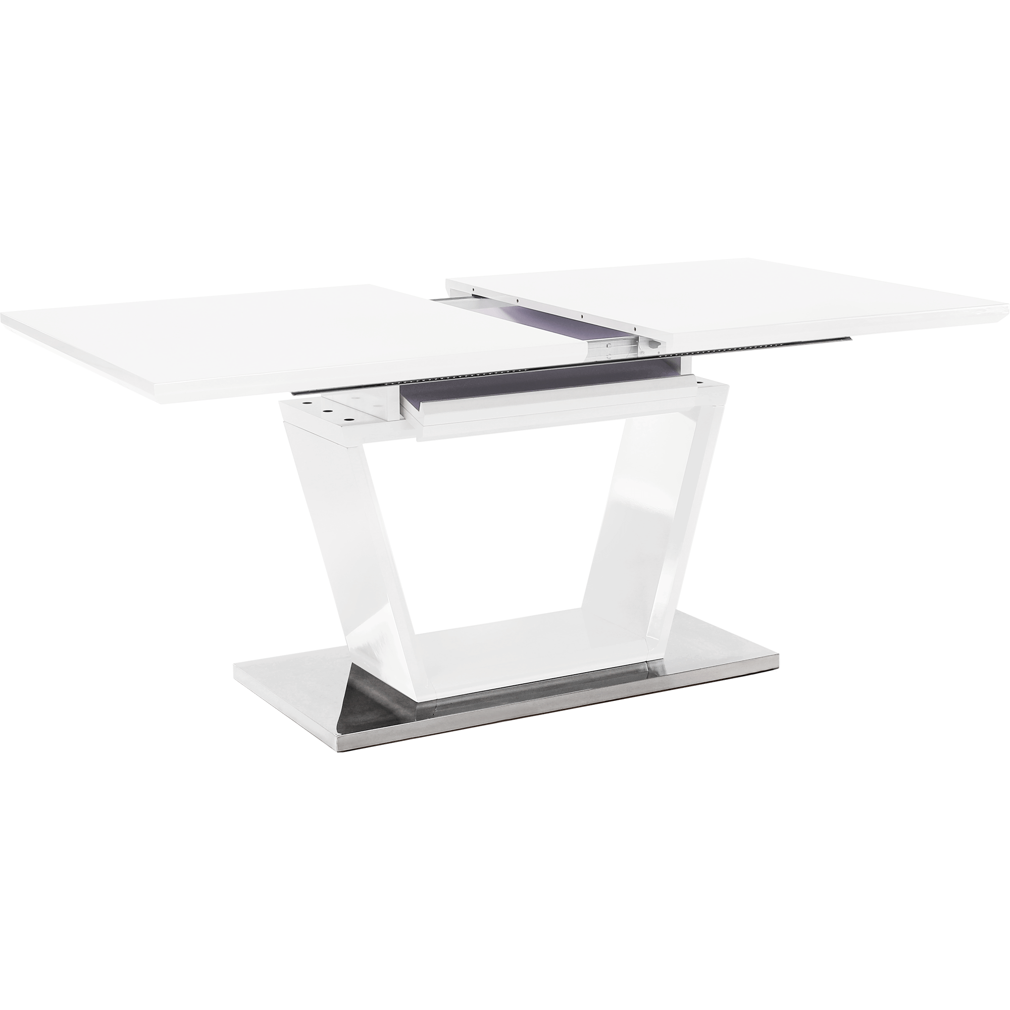 Masa dining, pliabila, alb luciu extra ridicat / otel, 160-220x90 cm, PERAK — imaginea 10