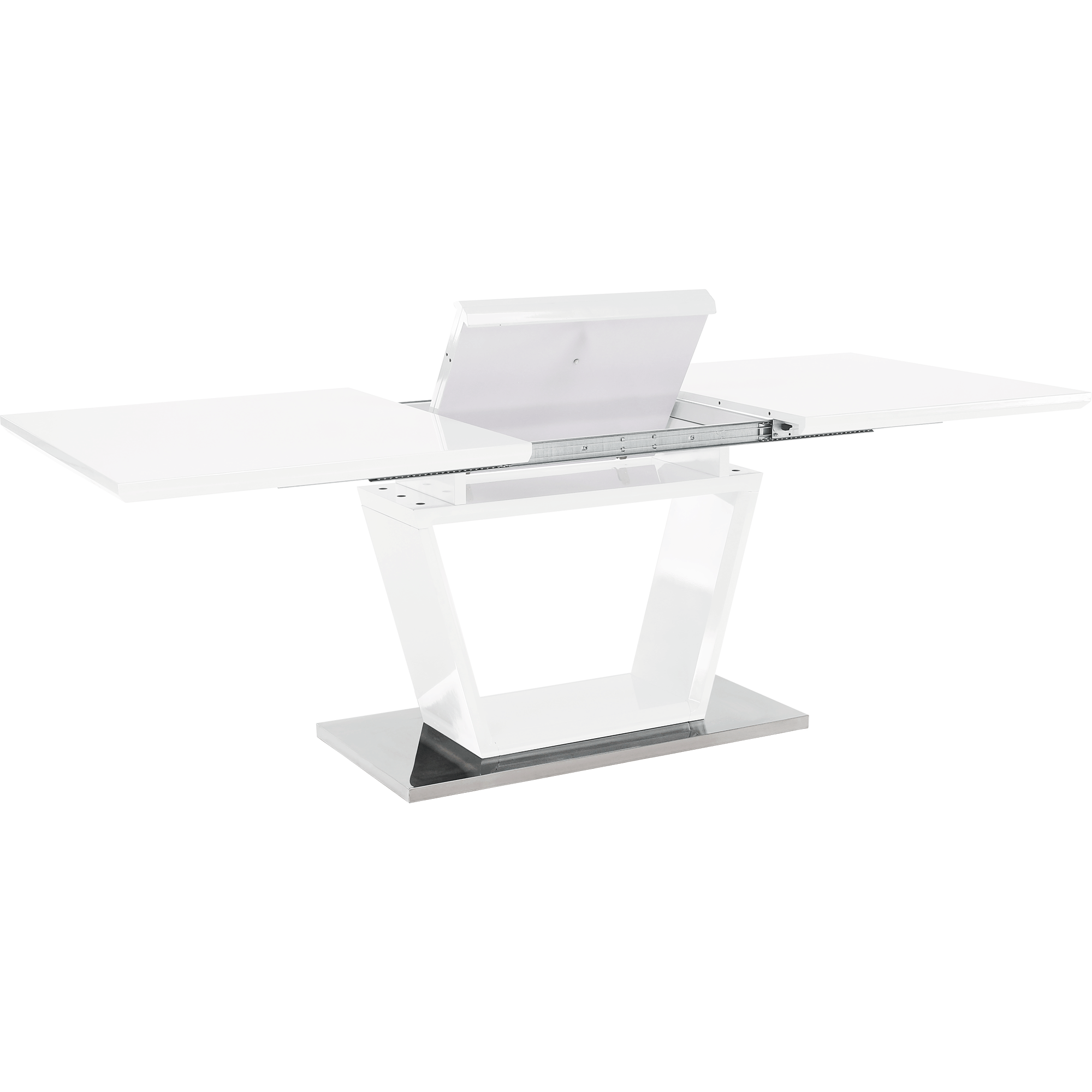 Masa dining, pliabila, alb luciu extra ridicat / otel, 160-220x90 cm, PERAK — imaginea 11