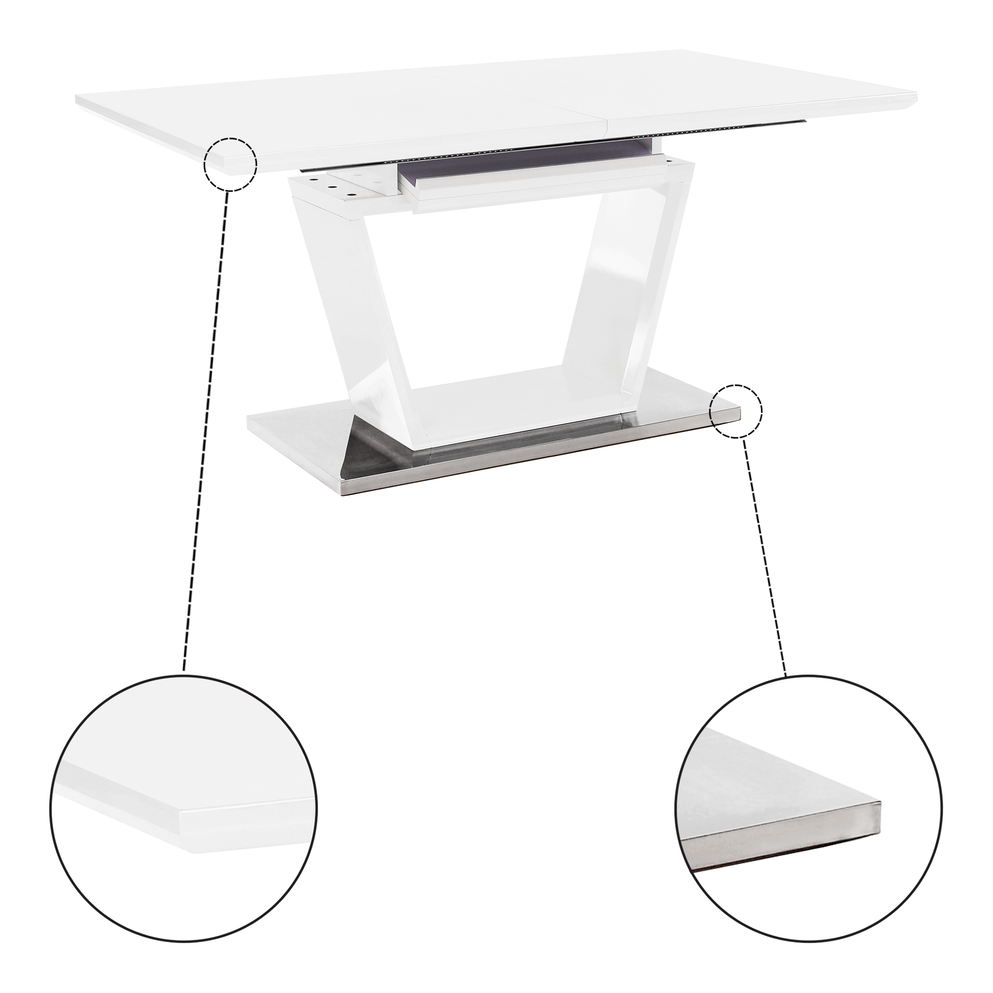 Masa dining, pliabila, alb luciu extra ridicat / otel, 160-220x90 cm, PERAK — imaginea 16