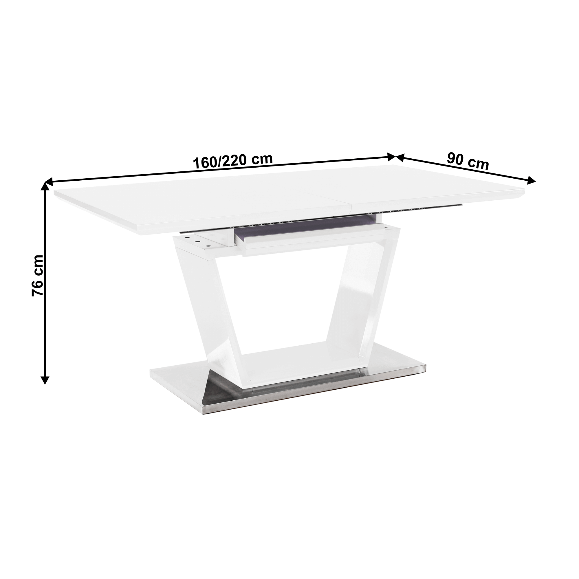 Masa dining, pliabila, alb luciu extra ridicat / otel, 160-220x90 cm, PERAK — imaginea 17