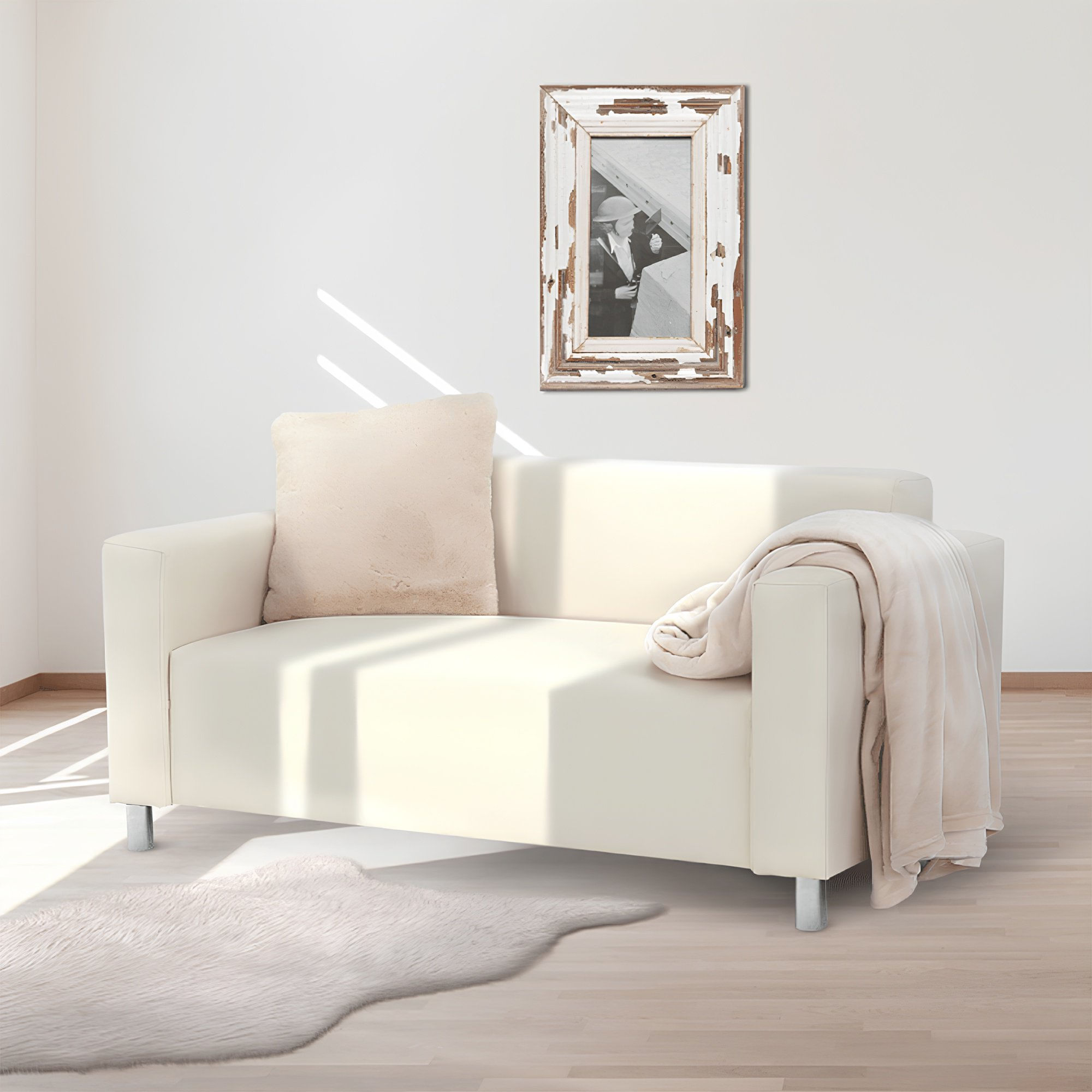 Canapea 2 locuri, piele ecologica bej, HOMKER — imaginea 3