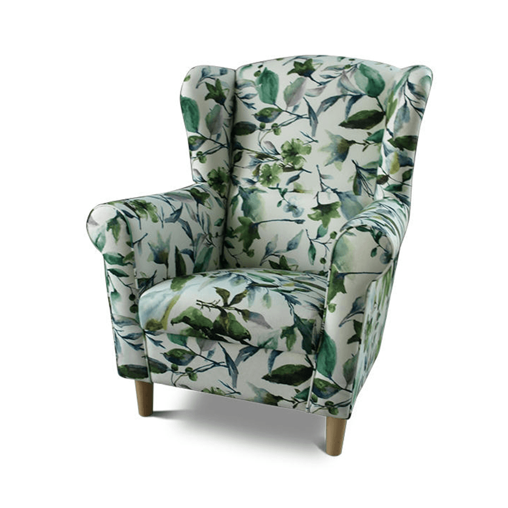 Fotoliu cu taburet, material textil model frunze verzi, ASTRID — imaginea 5