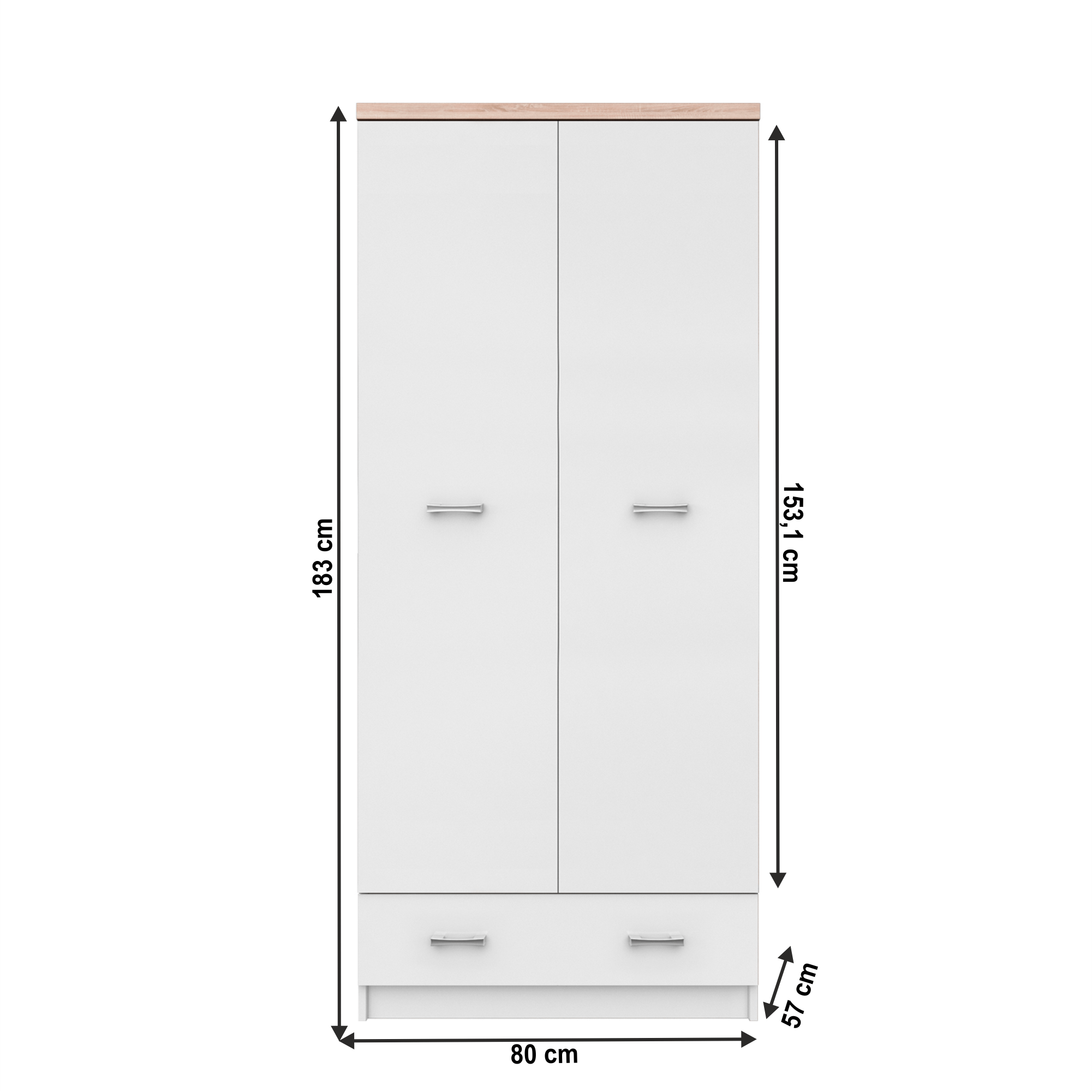 Dulap cu doua usi 2D1S, alb/stejar sonoma, TOPTY TYP 01 — imaginea 5
