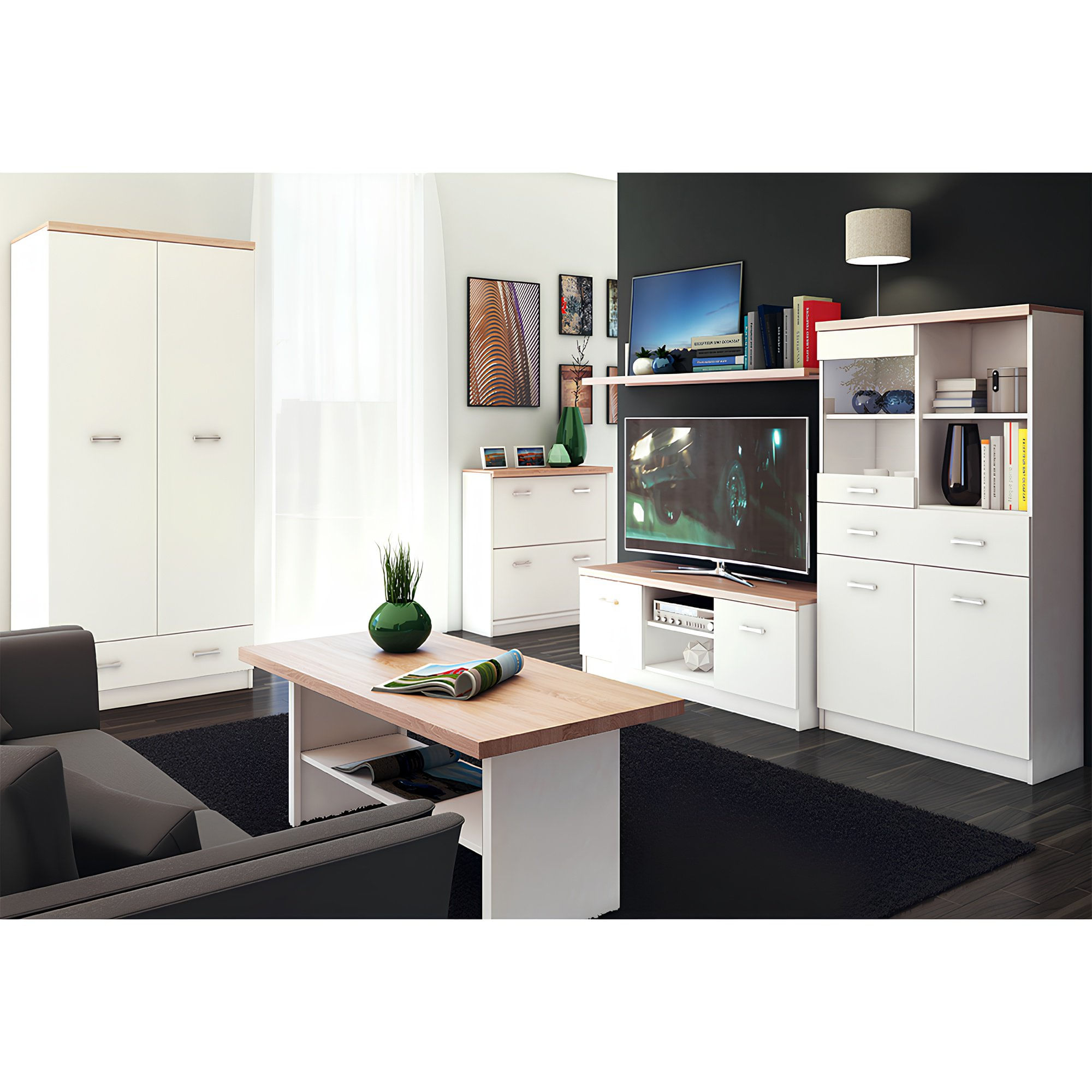 Vitrina 2D1W1S/80, alb/stejar sonoma, TOPTY TYP 02 — imaginea 3