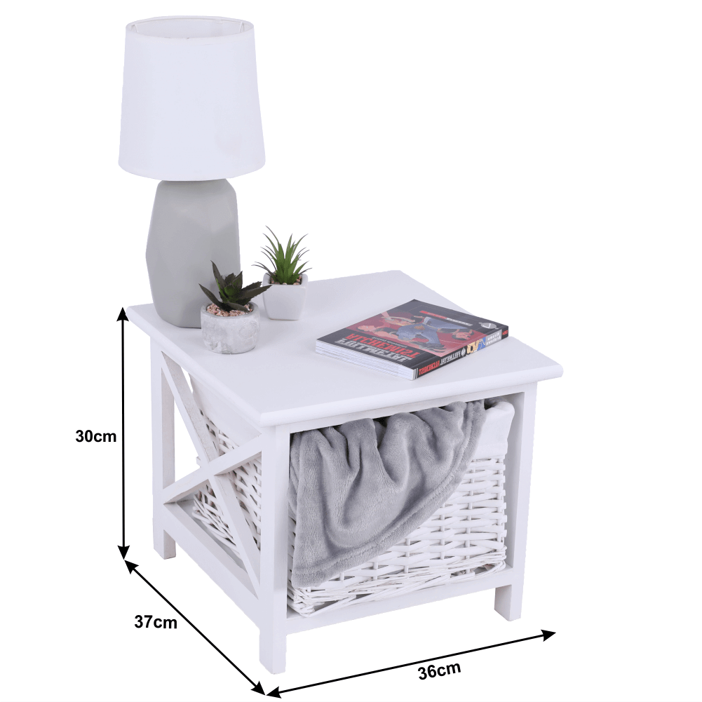 Noptiera, lemn/rachita/material textil, alb, RAFAELLO — imaginea 6