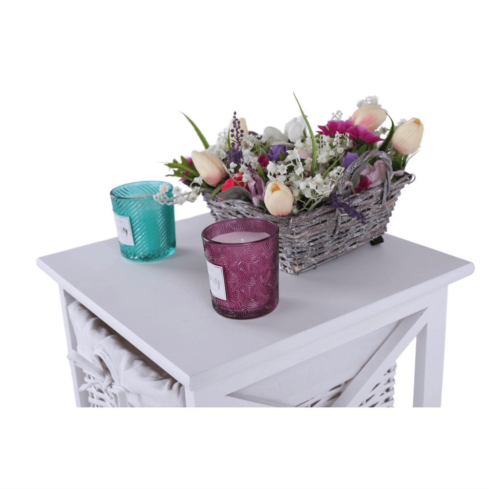Comoda, lemn/rachita/material textil, alb, RAFAELLO 3 — imaginea 2