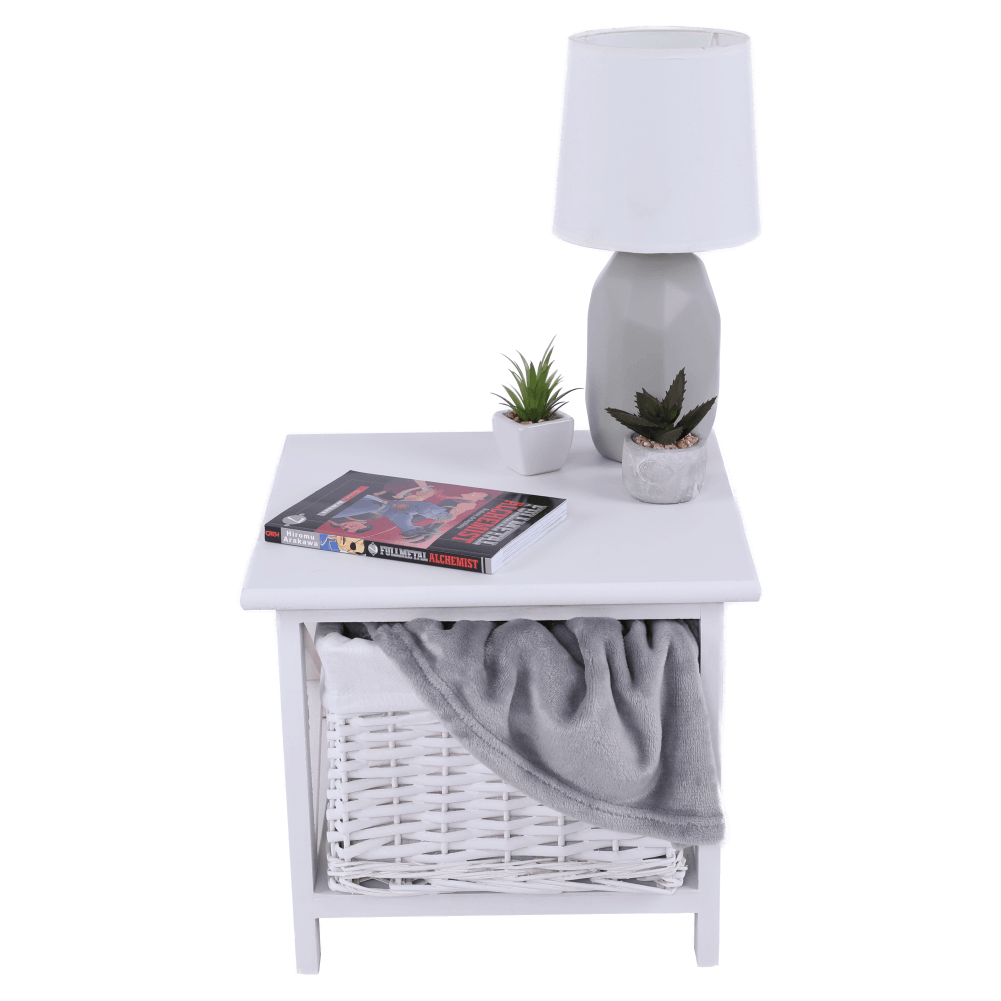 Noptiera, lemn/rachita/material textil, alb, RAFAELLO — imaginea 8