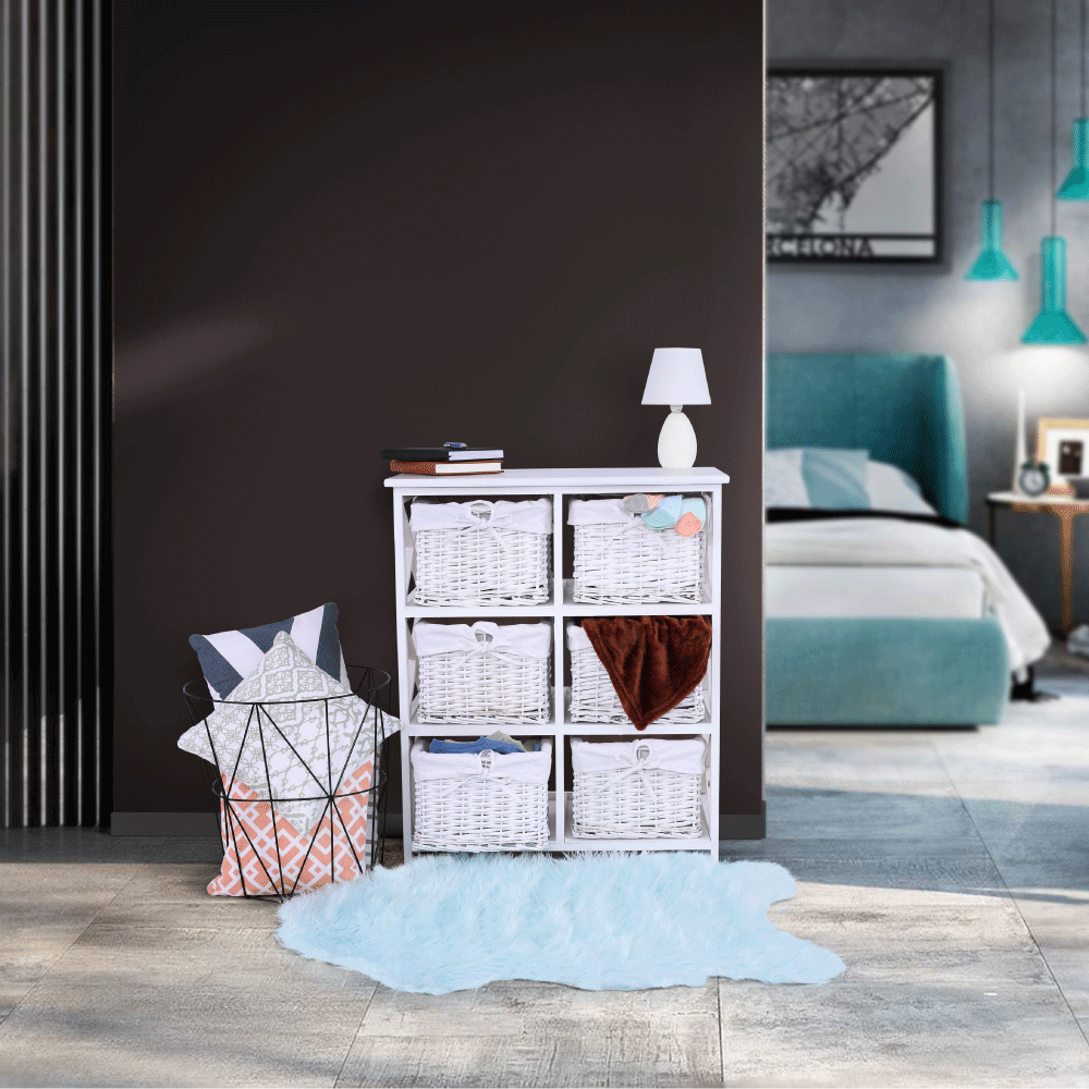 Comoda, lemn/rachita/material textil, alb, RAFAELLO 6 — imaginea 5