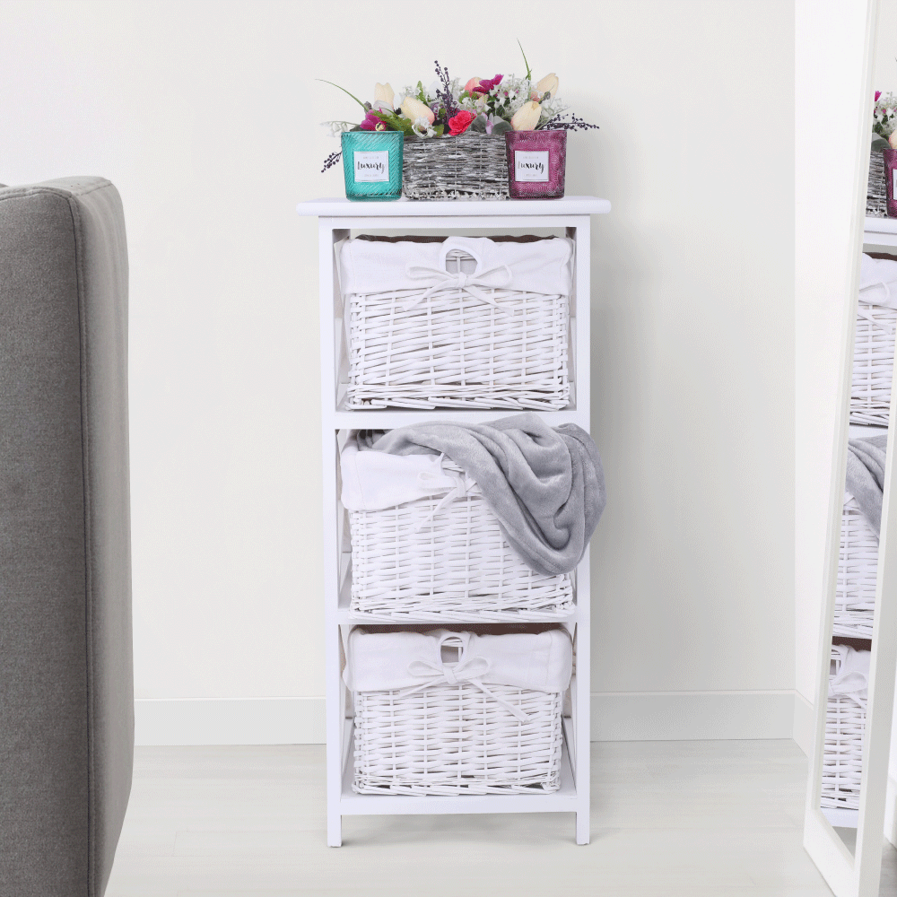 Comoda, lemn/rachita/material textil, alb, RAFAELLO 3 — imaginea 4