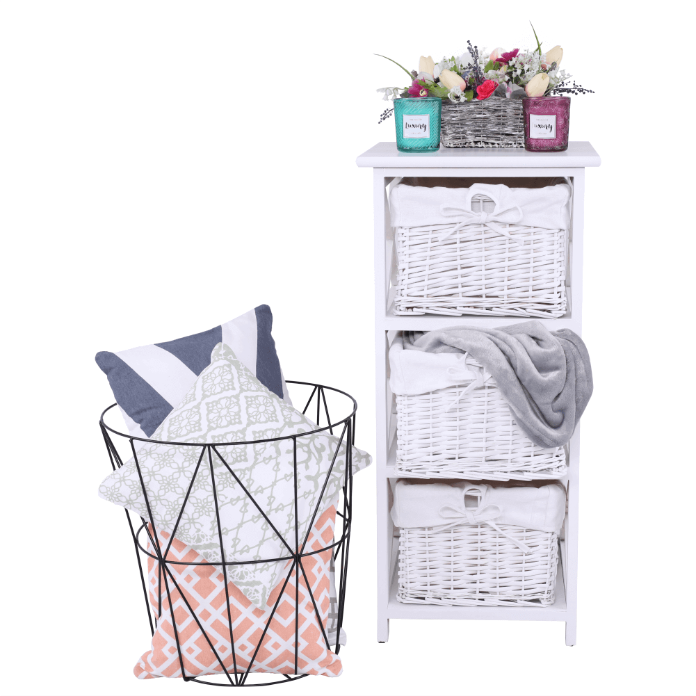 Comoda, lemn/rachita/material textil, alb, RAFAELLO 3 — imaginea 8