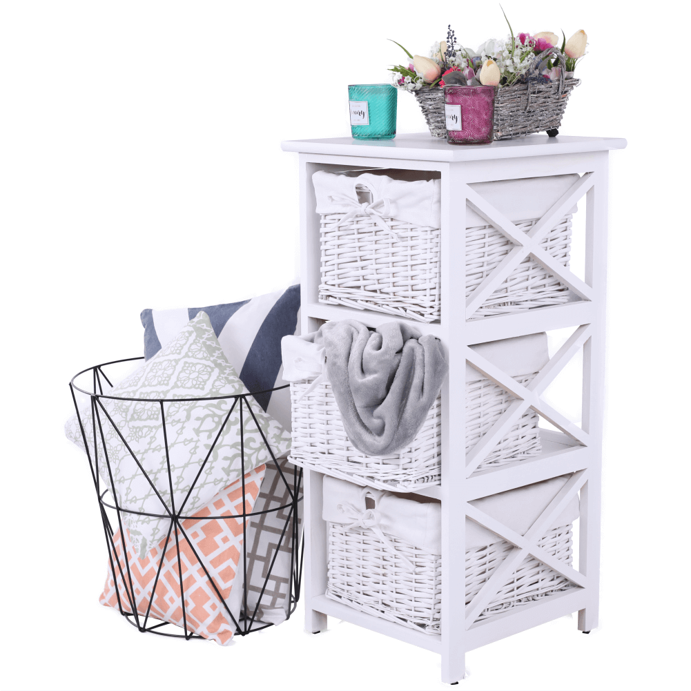 Comoda, lemn/rachita/material textil, alb, RAFAELLO 3 — imaginea 9
