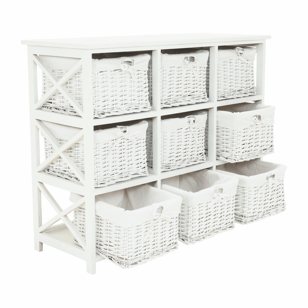 Comoda, lemn/rachita/material textil, alb, RAFAELLO 9 — imaginea 10
