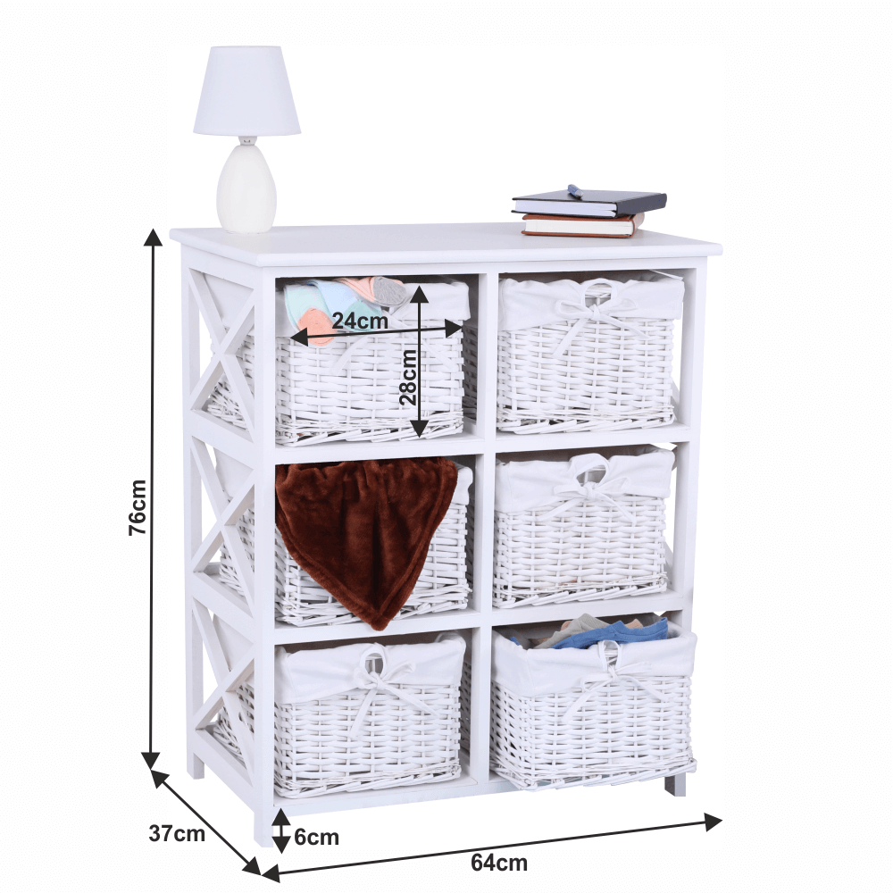 Comoda, lemn/rachita/material textil, alb, RAFAELLO 6 — imaginea 14