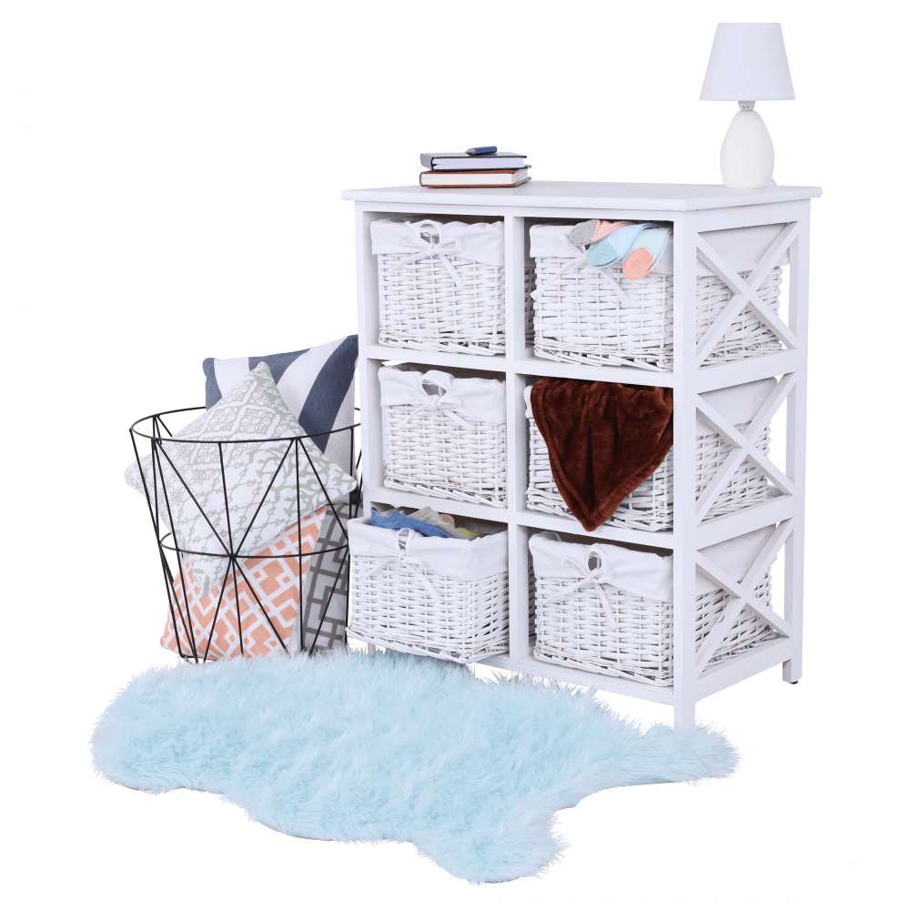 Comoda, lemn/rachita/material textil, alb, RAFAELLO 6 — imaginea 15