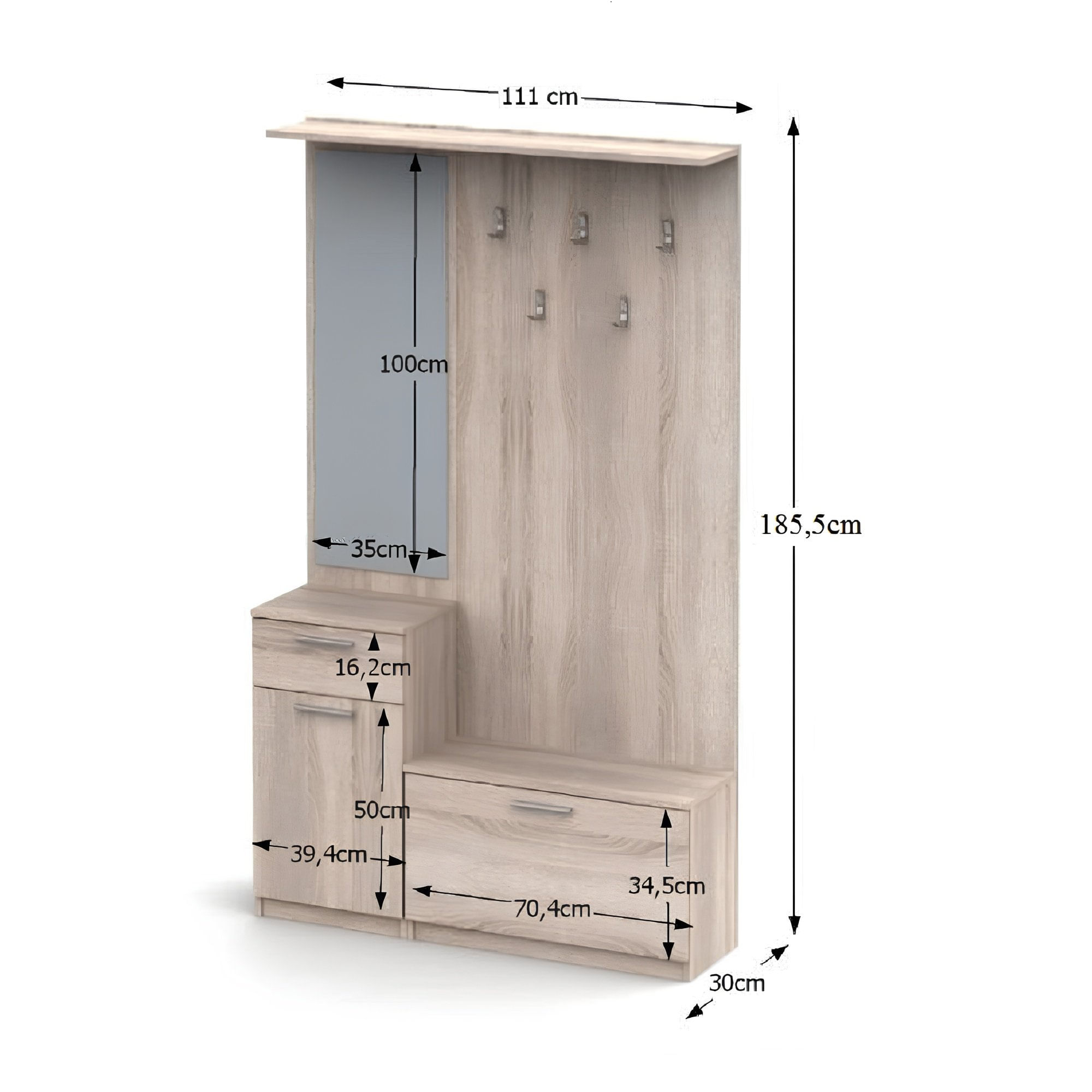 Ansamblu pentru hol, stejar sonoma, NOKO-SINGA 04 — imaginea 2