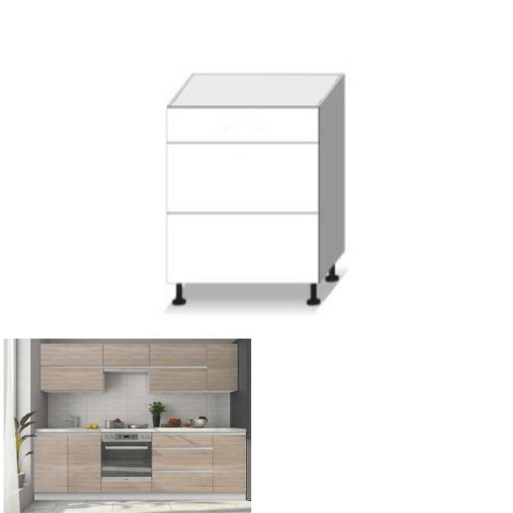 Dulap inferior cu 3 sertare, stejar sonoma/alb, LINE D60S3 — imaginea 4