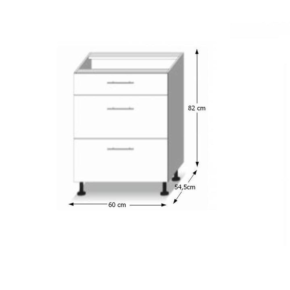 Dulap inferior cu 3 sertare, stejar sonoma/alb, LINE D60S3 — imaginea 6