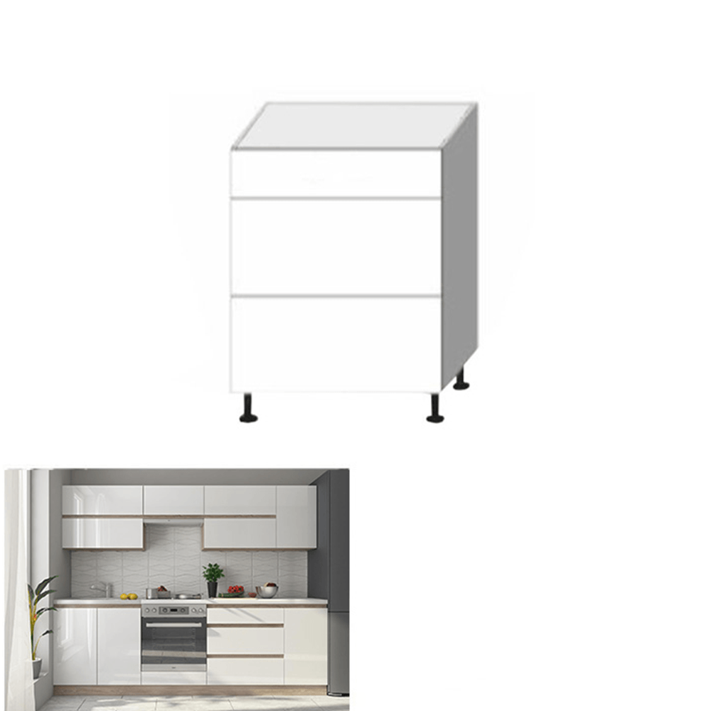 Dulap inferior cu 3 sertare D60, alb super luciu HG, LINE ALB — imaginea 7