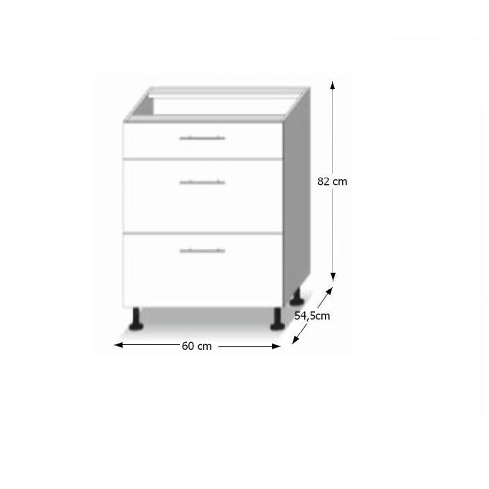 Dulap inferior cu 3 sertare D60, alb super luciu HG, LINE ALB — imaginea 9
