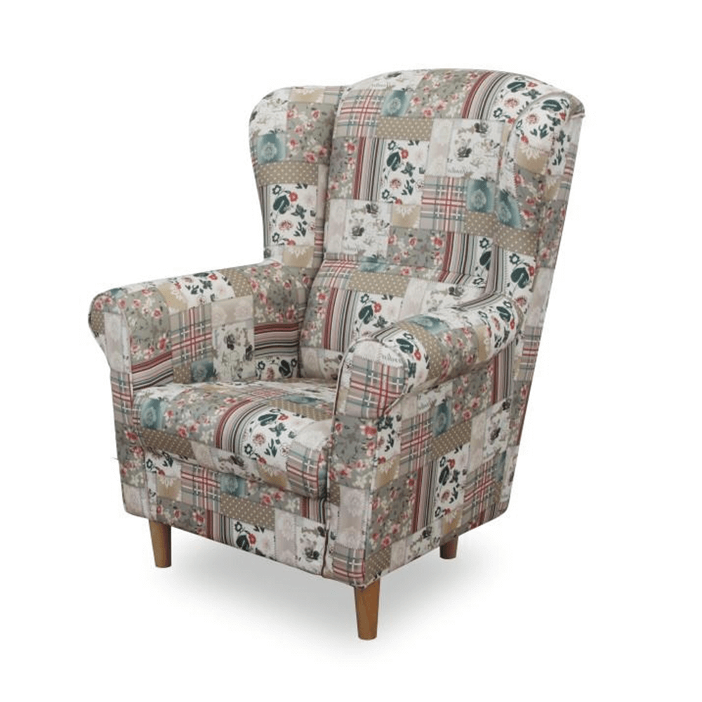 Fotoliu cu taburet, material textil in stilul patchwork Viorica 1, ASTRID — imaginea 4