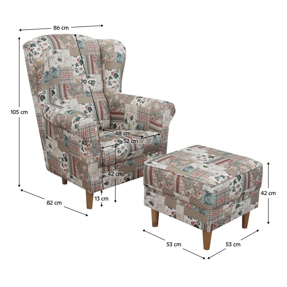 Fotoliu cu taburet, material textil in stilul patchwork Viorica 1, ASTRID — imaginea 8