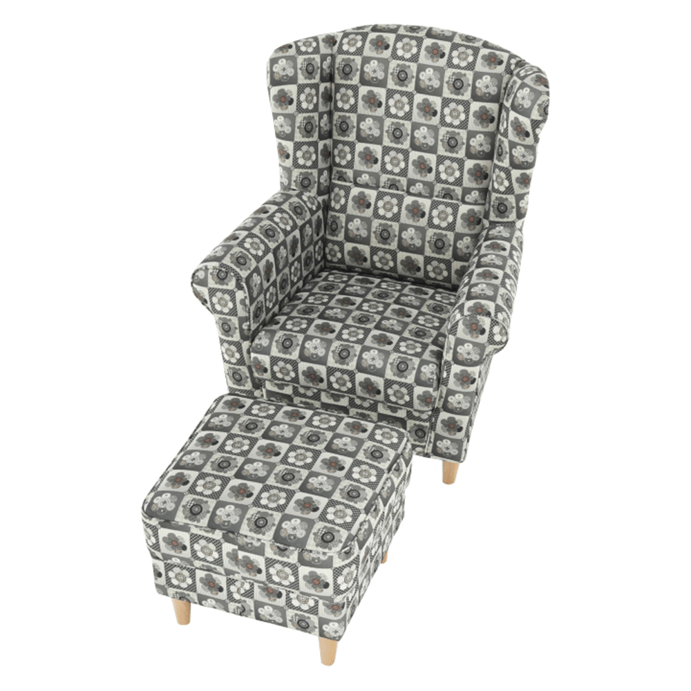 Fotoliu cu taburet, material textil in stilul patchwork N1, ASTRID — imaginea 11
