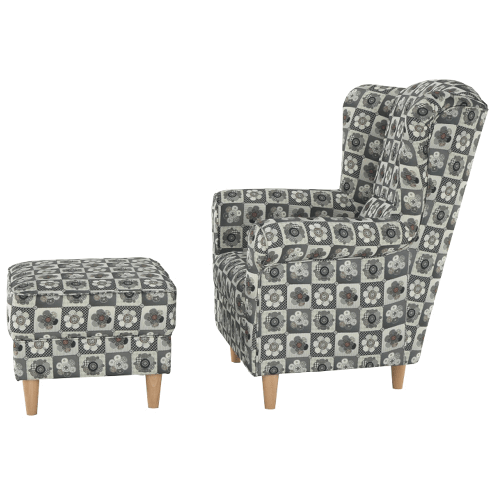 Fotoliu cu taburet, material textil in stilul patchwork N1, ASTRID — imaginea 12