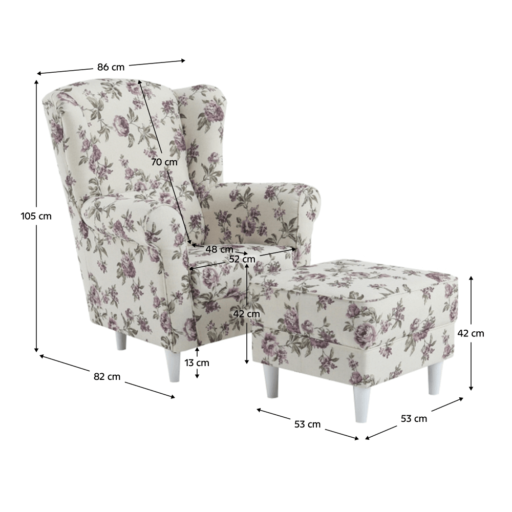 Fotoliu cu taburet, material textil rose 18, ASTRID — imaginea 14