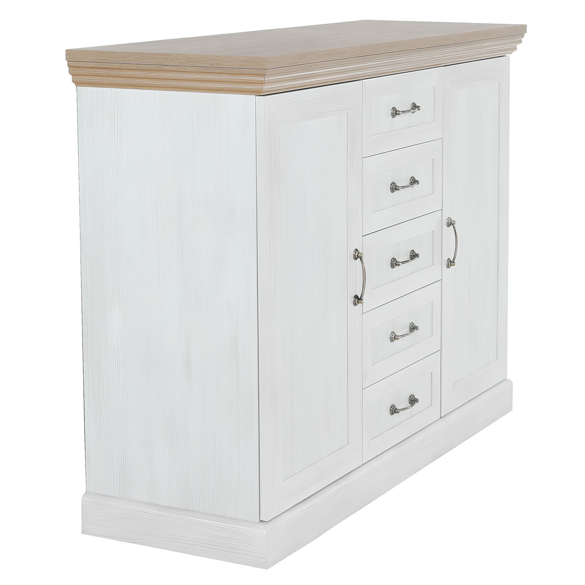 Comoda, 2 usi cu 5 sertare, pin nordic/stejar salbatic, ROYAL K2D — imaginea 5