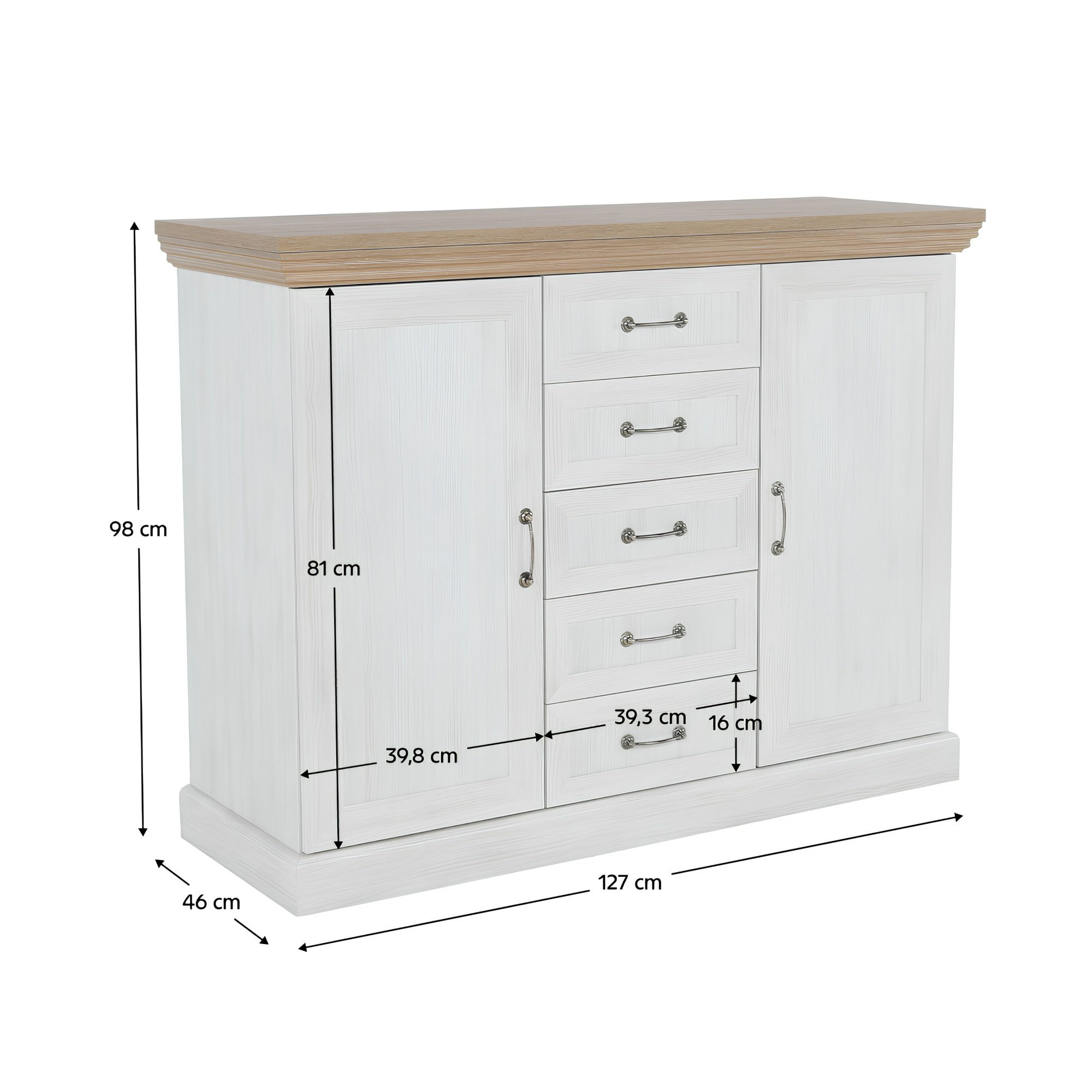 Comoda, 2 usi cu 5 sertare, pin nordic/stejar salbatic, ROYAL K2D — imaginea 9