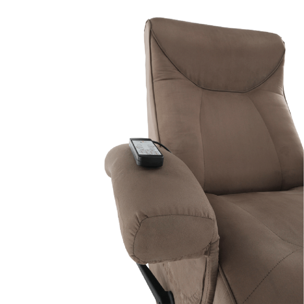 Fotoliu relaxant, cu functie electrica de vibratie, textil gri maronie, SUAREZ — imaginea 15